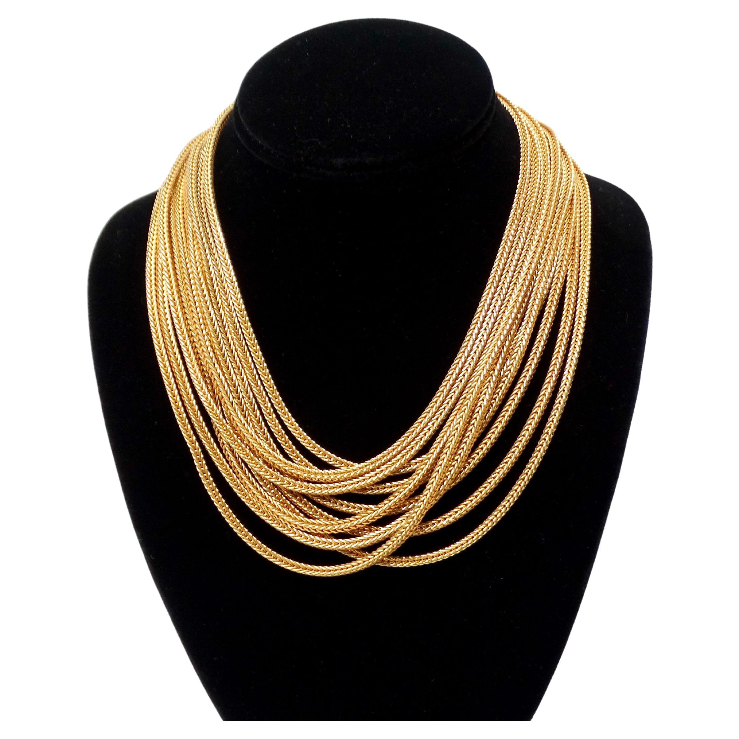 Collier vintage à chaîne de corde multi-brins superposée en or