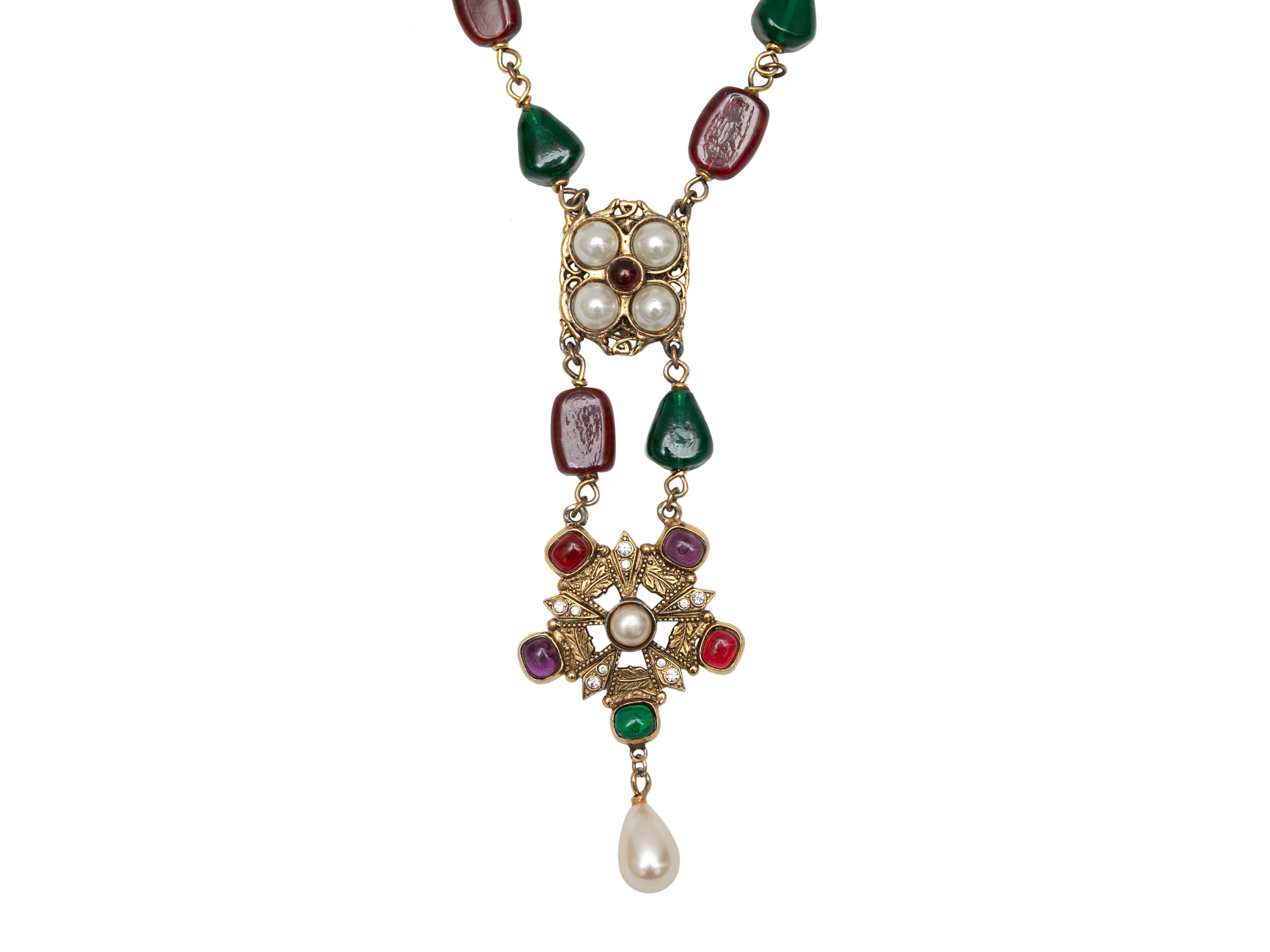 Collier Vintage Pierres Et Strass Plaqué Or - Bijou Rétro Occasion, Style Gripox