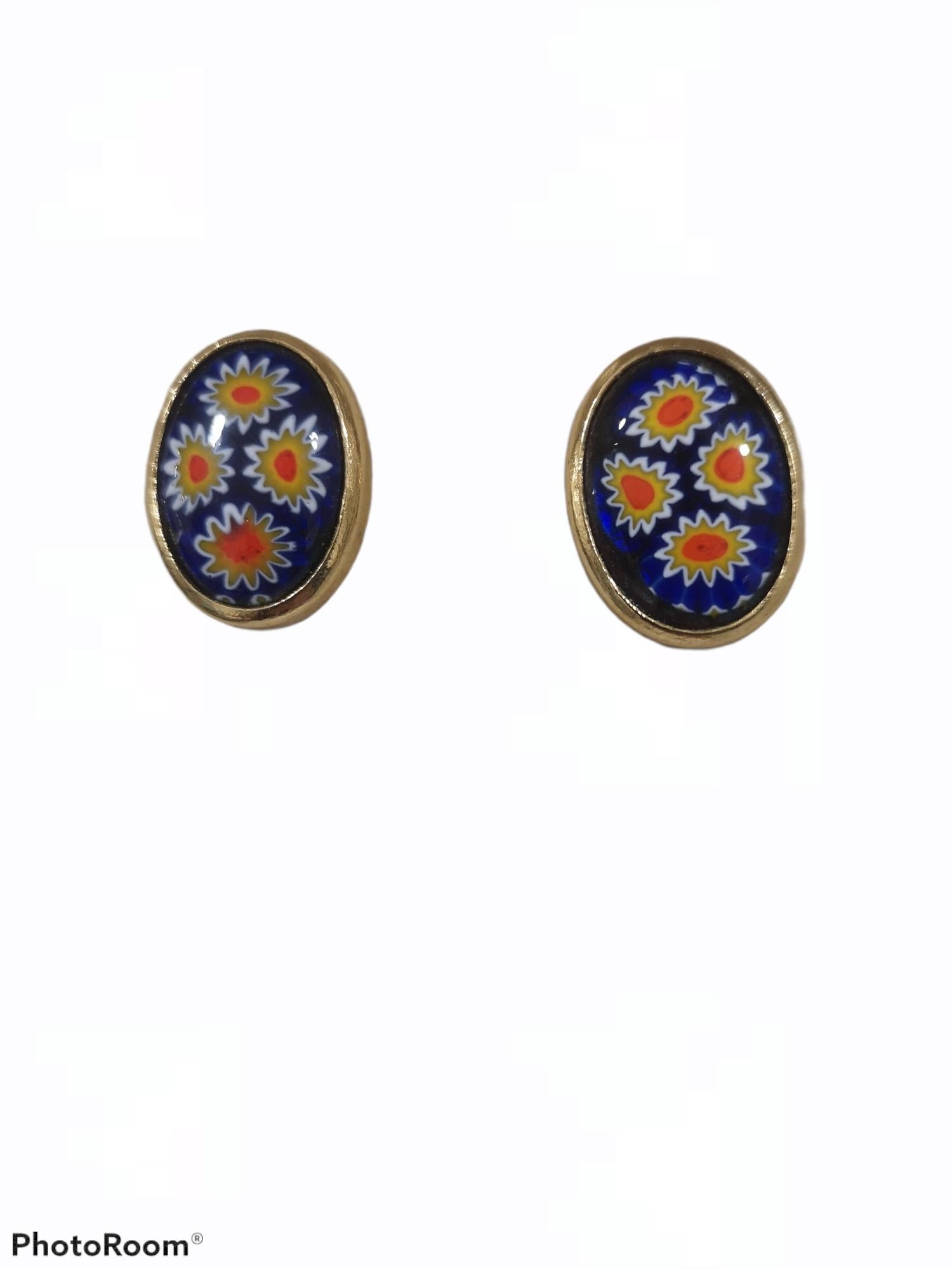 Vintage gold tone multicoloured clip on earrings  1