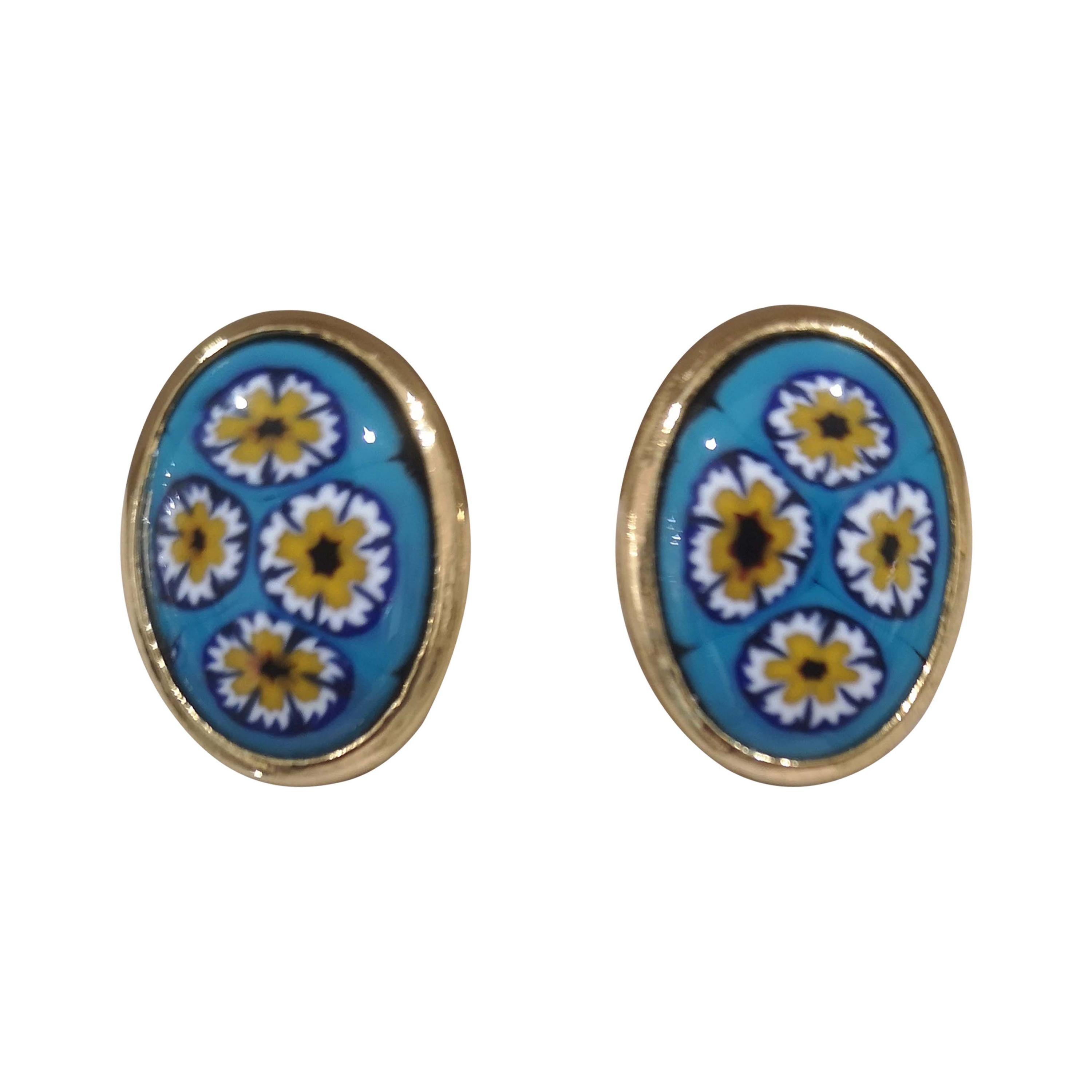 Vintage gold tone multicoloured clip on earrings For Sale at 1stDibs