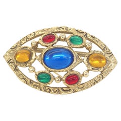 Vintage gold tone multicoloured stones brooch