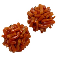 Vintage gold tone natural coral designer clip on earrings