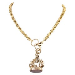 Vintage Gold Tone Necklace with Dangling Edwardian Fob Circa 1910s