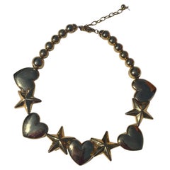 Vintage Gold-Tone Necklace with Hearts and Stars