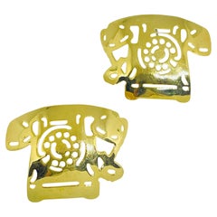 Vintage gold tone old school telephone post earrings