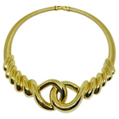 Vintage gold tone omega chain designer massive necklace