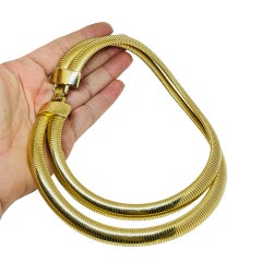 Vintage gold tone omega chain double row designer necklace