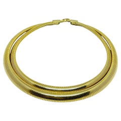 Vintage gold tone omega chain double row designer necklace