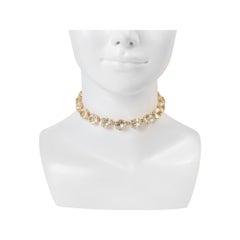 Vintage Gold Tone Open Back Crystal Choker Necklace, Circa 1980s