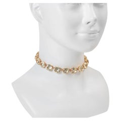 Vintage Gold Tone Open Back Crystal Choker Necklace, Circa 1980s