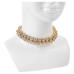 Vintage Gold Tone Open Back Crystal Two Row Choker Necklace, Circa 1980s