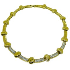 Vintage gold tone pave rhinestones designer link necklace