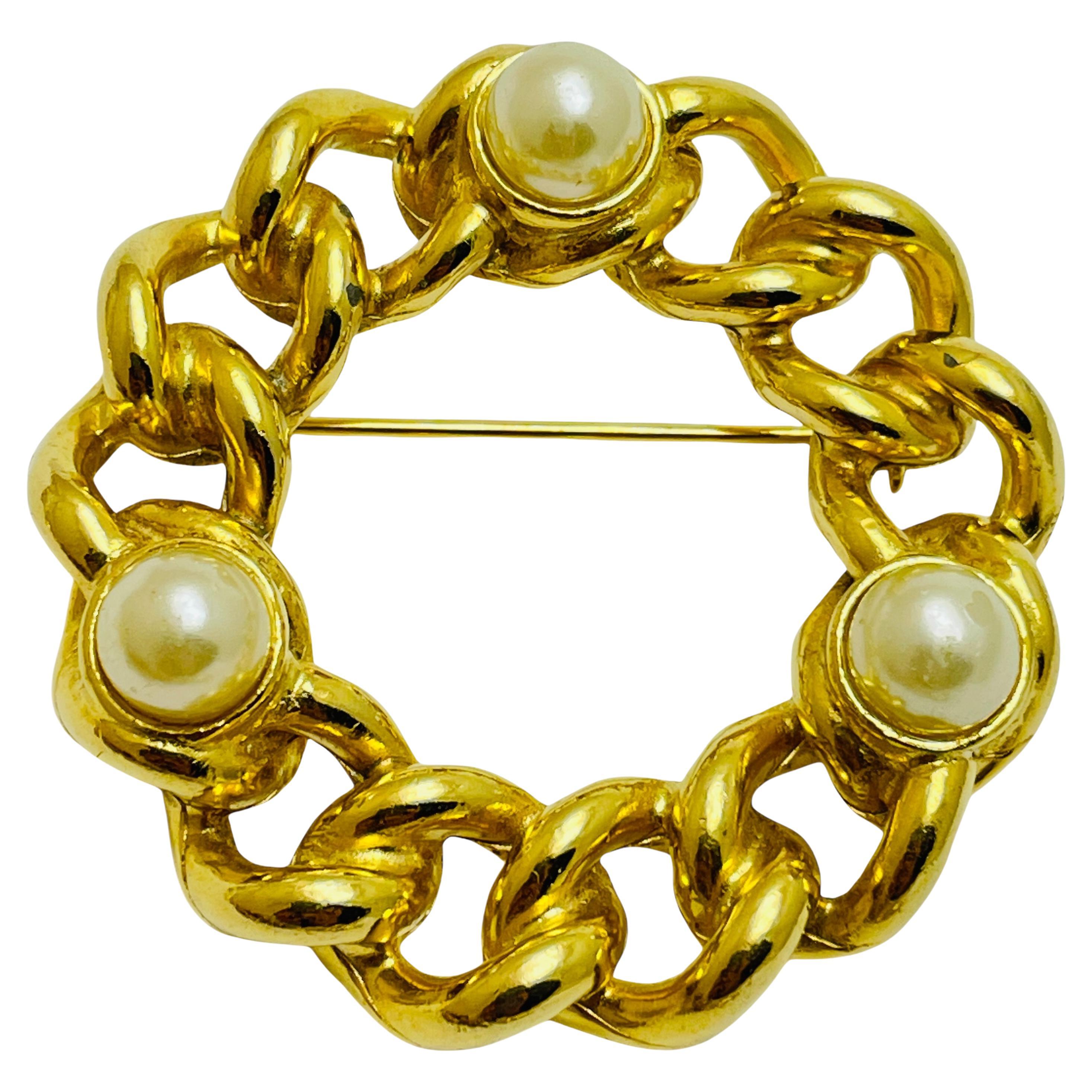 Vintage Goldton Perlenkette Designer Brosche
