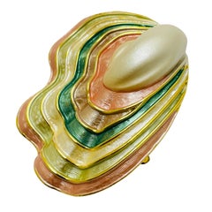 Vintage gold tone pearl enamel seashell designer brooch pendant
