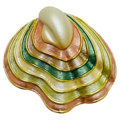 Vintage gold tone pearl enamel seashell designer brooch pendant