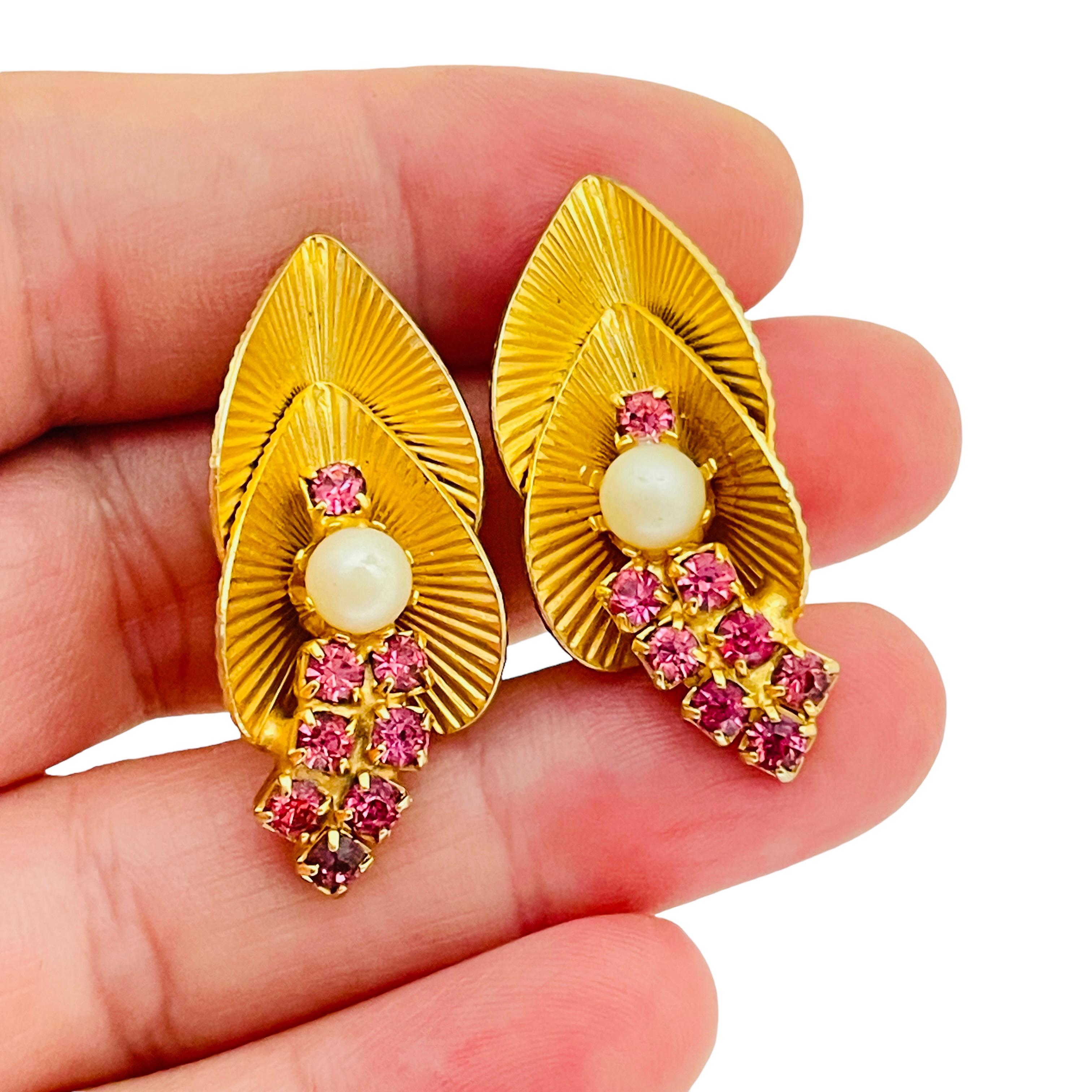 da uomo o donna Orecchini a clip d'epoca con perle rosa e strass di design in vendita