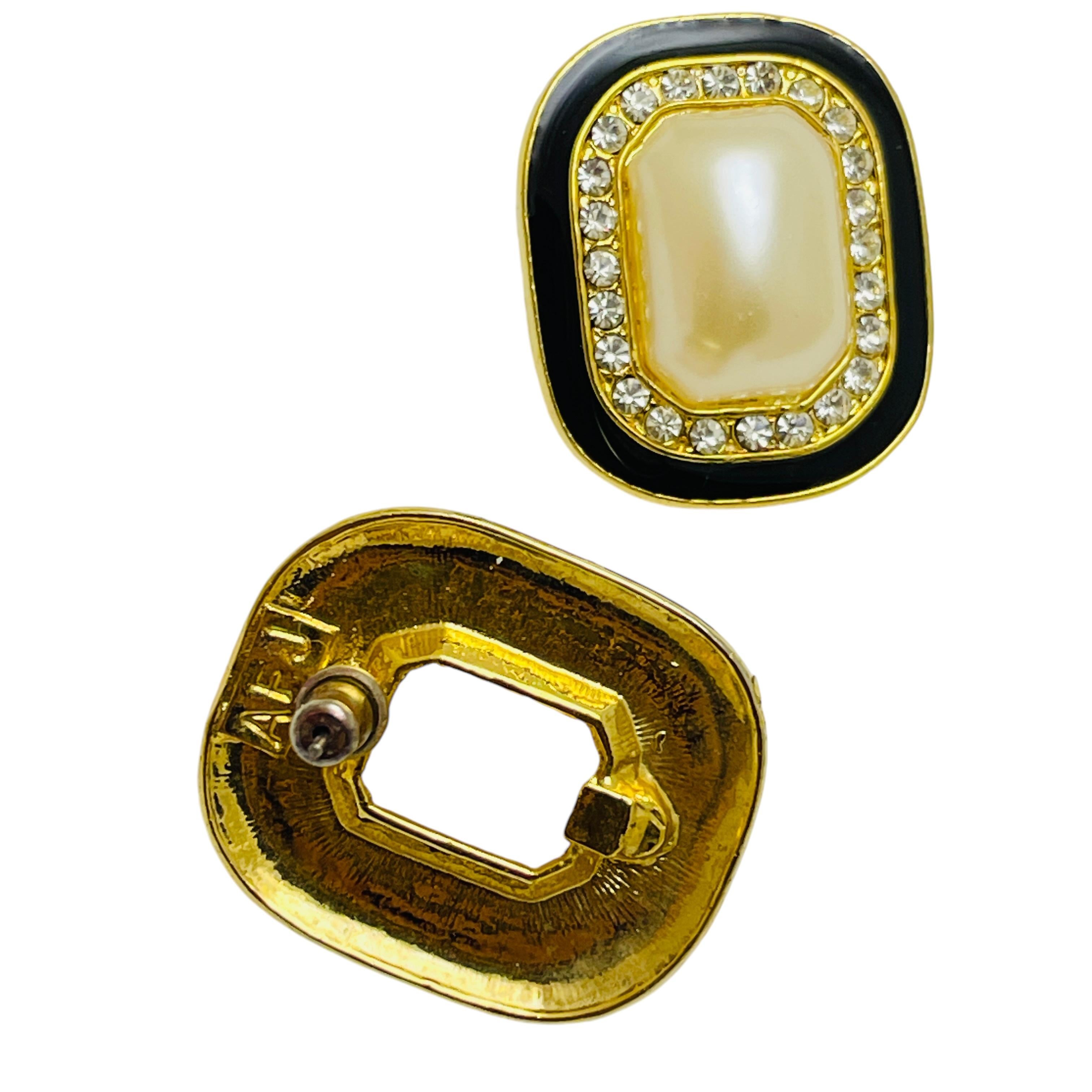 Pendientes de diseño vintage de esmalte con perlas y brillantes en tono dorado en Bueno estado para la venta en Palos Hills, IL