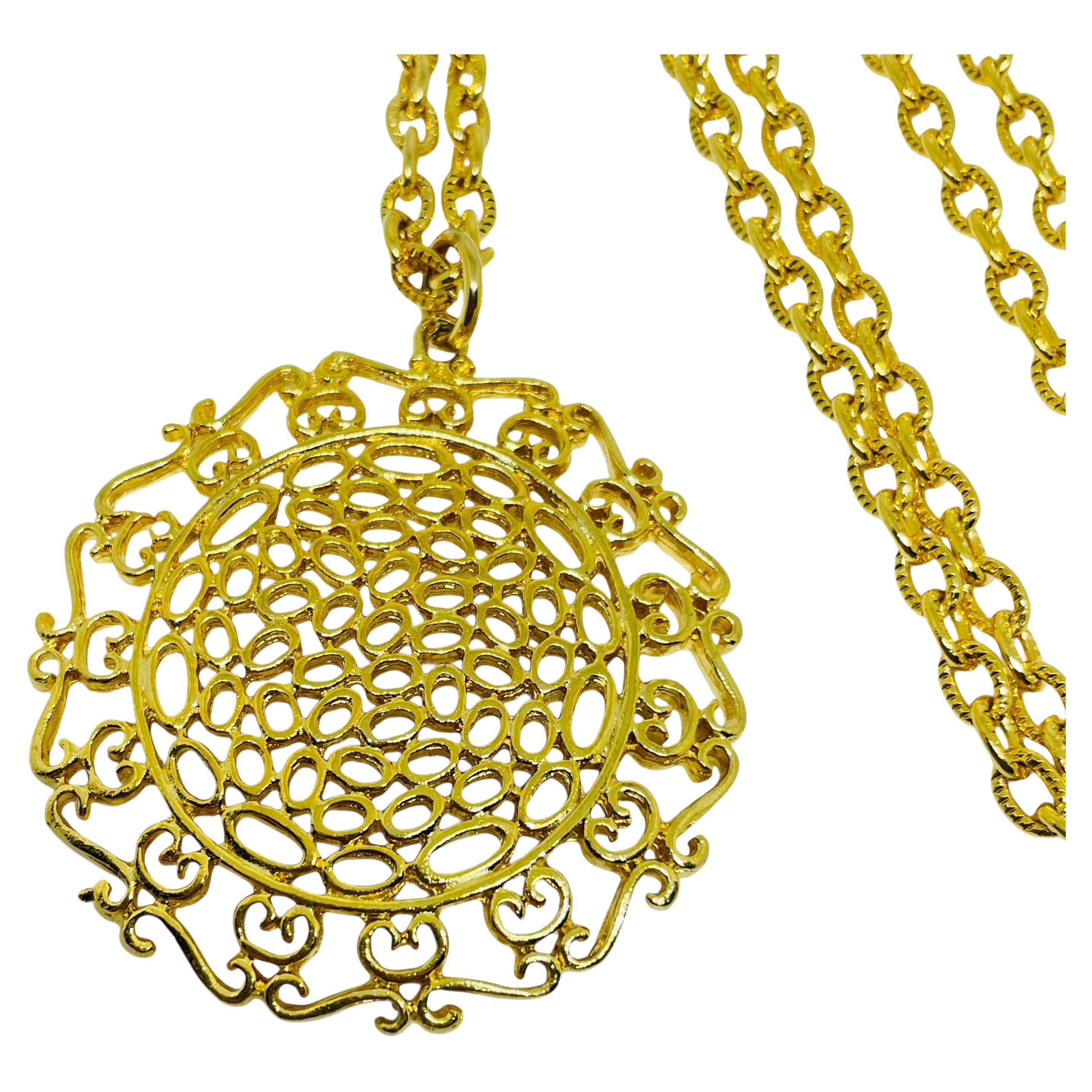 Vintage gold tone pendant designer chain necklace