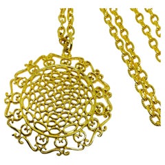 Vintage gold tone pendant designer chain necklace
