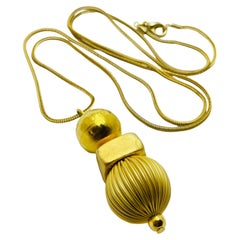  Vintage gold tone pendant designer runway necklace