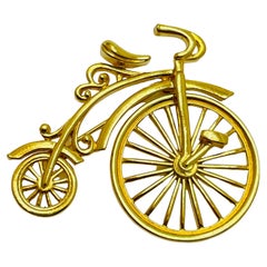 Vintage gold tone penny farthing bicycle bike designer brooch