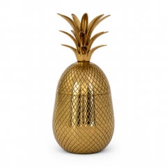Caja decorativa vintage con forma de piña en tono dorado y acabado texturizado