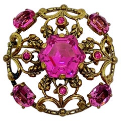 Broche de designer vintage en verre rose doré