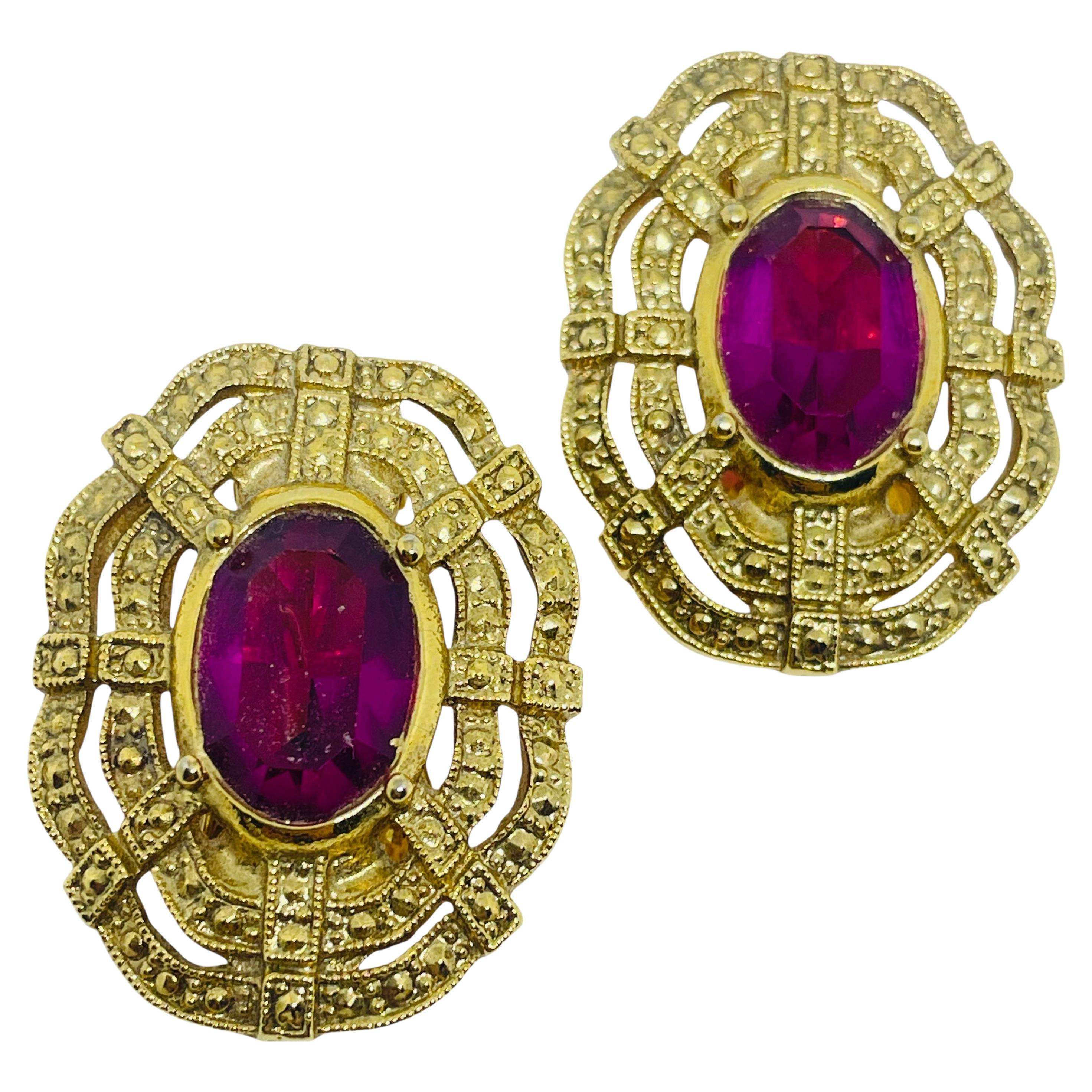 Orecchini a clip di design in vetro rosa dorato vintage