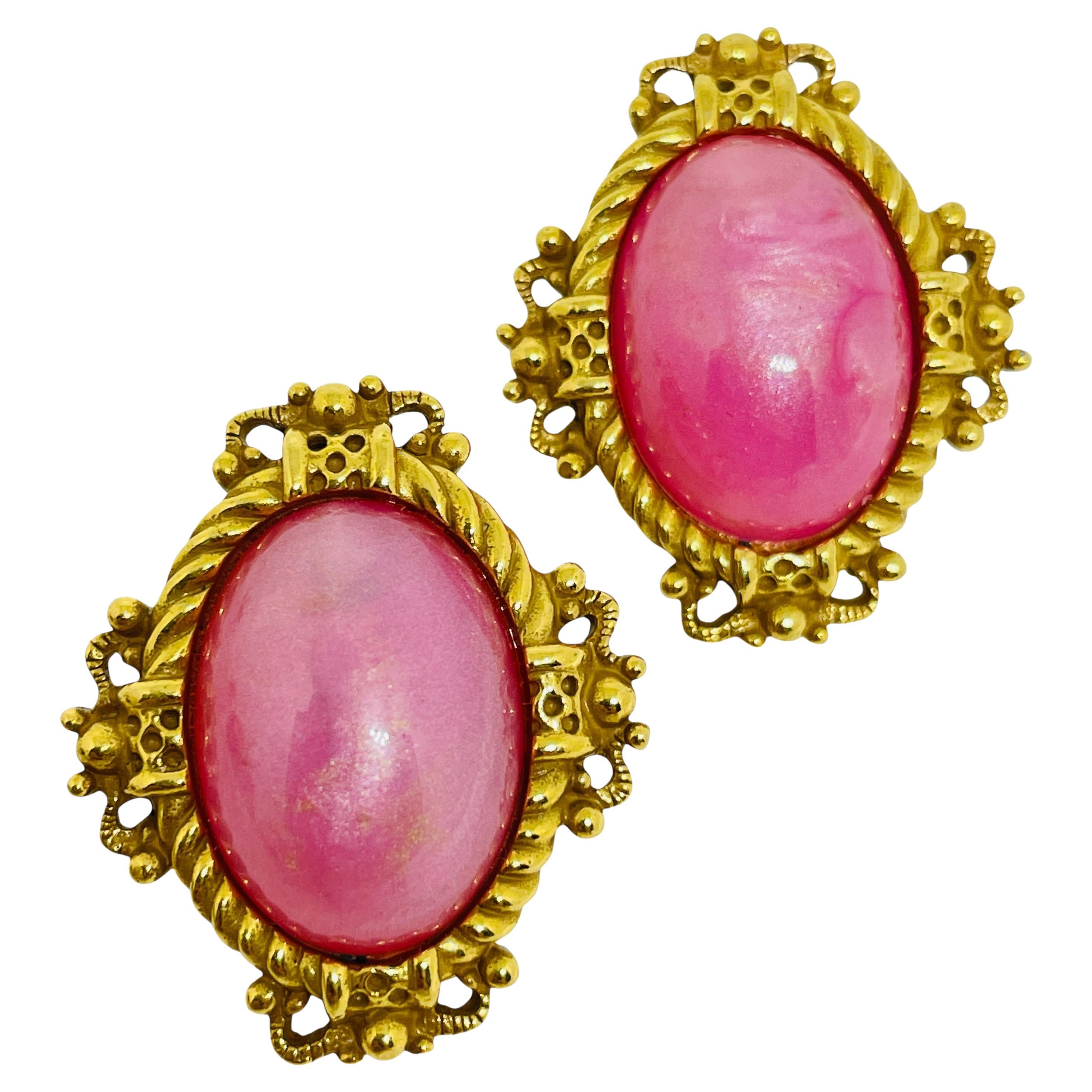 Orecchini a clip di design in vetro rosa dorato vintage