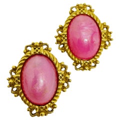 Orecchini a clip di design in vetro rosa dorato vintage