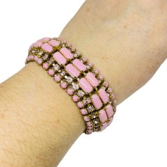 Pulsera vintage de diseño con piedras de cristal rosa en tono dorado