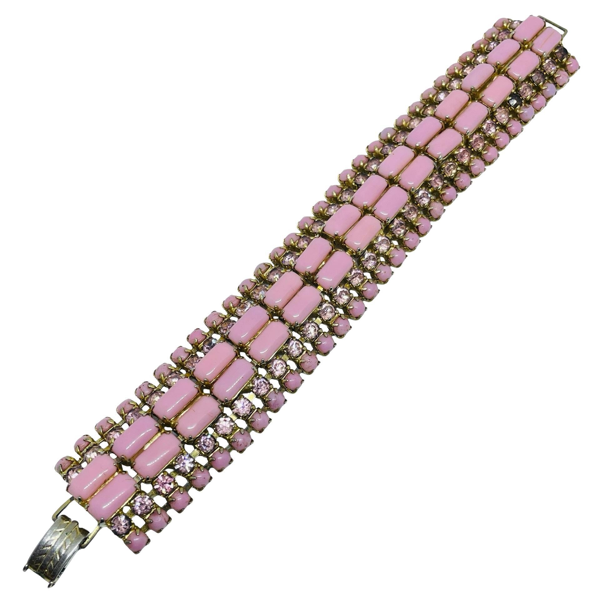 Pulsera vintage de diseño con piedras de cristal rosa en tono dorado