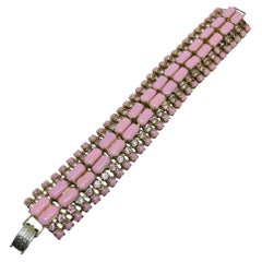 Vintage gold tone pink glass stones designer bracelet
