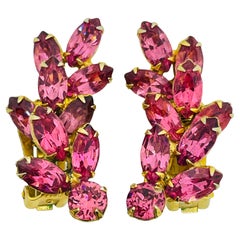 Vintage Gold Ton rosa Navette Strass Designer Clip auf Ohrringe