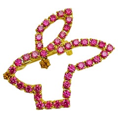 Broche vintage de diseño con conejito de strass rosa en tono dorado