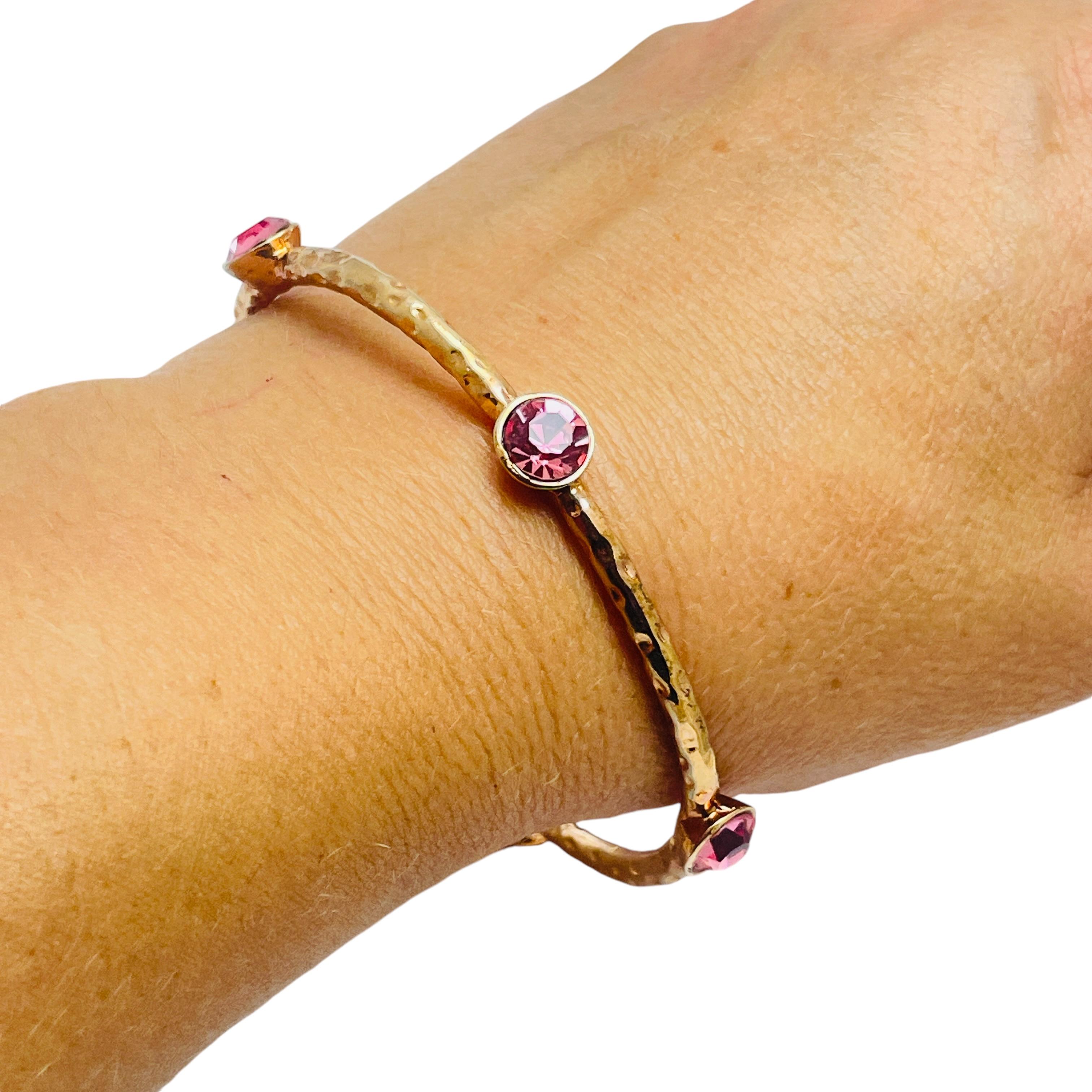 Women's Vintage gold tone pink rhinestone designer bracelet For Sale