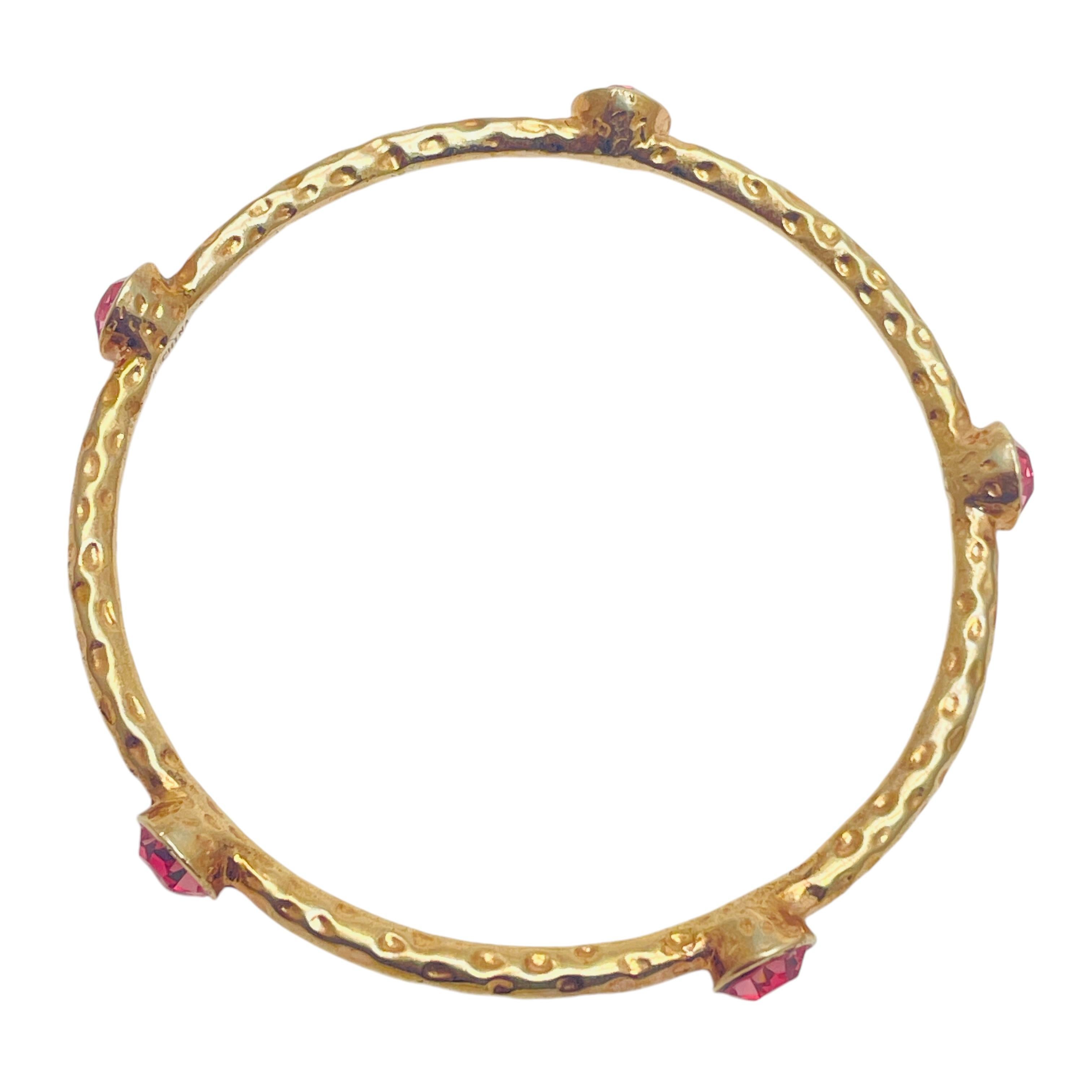 Vintage gold tone pink rhinestone designer bracelet For Sale 1