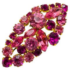 Vintage gold tone pink rhinestones designer brooch Retro gold tone pink rhinestones designer brooch
