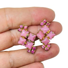 Vintage gold tone pink rhinestones designer clip on earrings