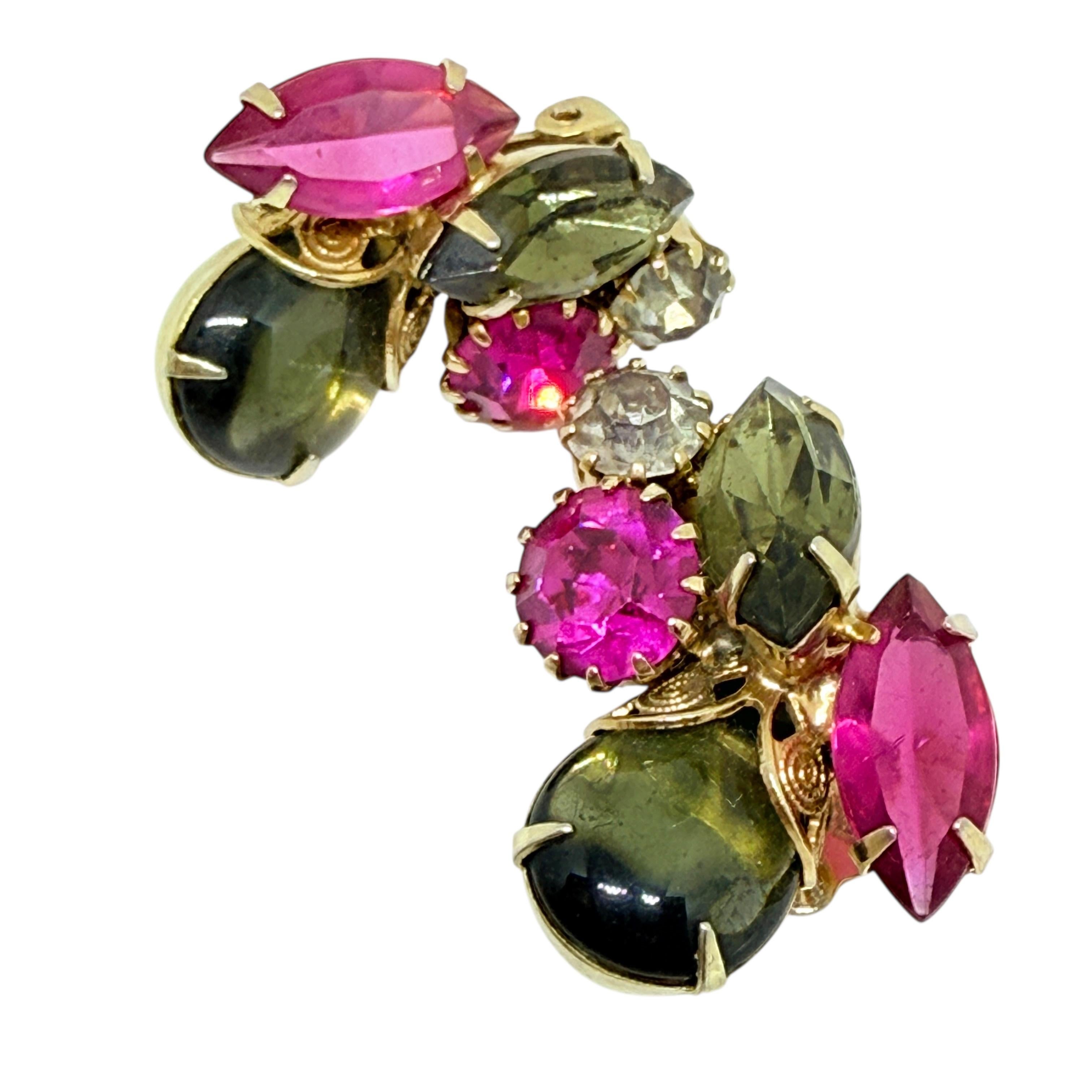 da uomo o donna Orecchini a clip d'epoca in vetro rosa fumo rosso, tonalità oro, di design in vendita