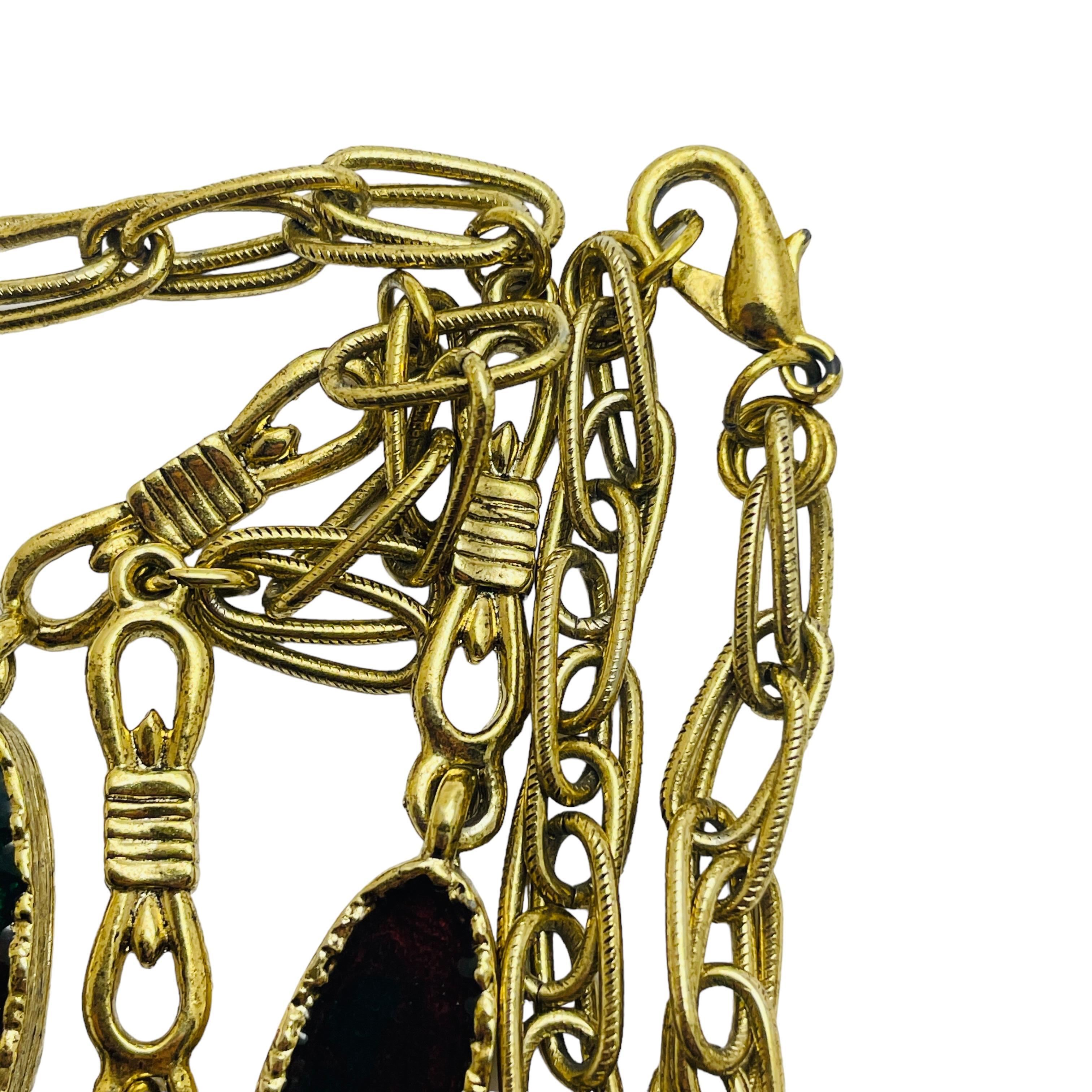 Vintage gold tone poured glass designer chain necklace In Good Condition For Sale In Palos Hills, IL