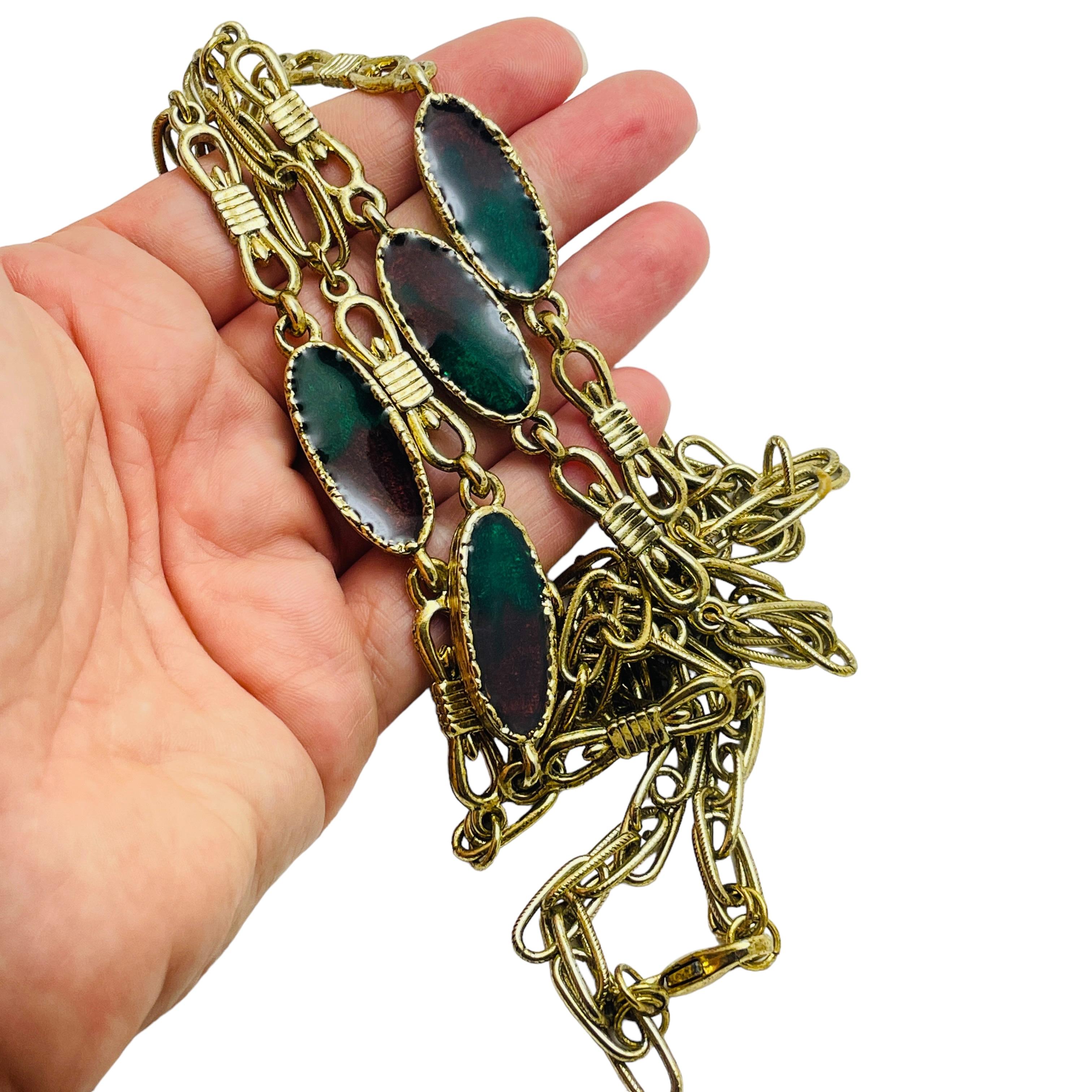 Women's Vintage gold tone poured glass designer chain necklace For Sale