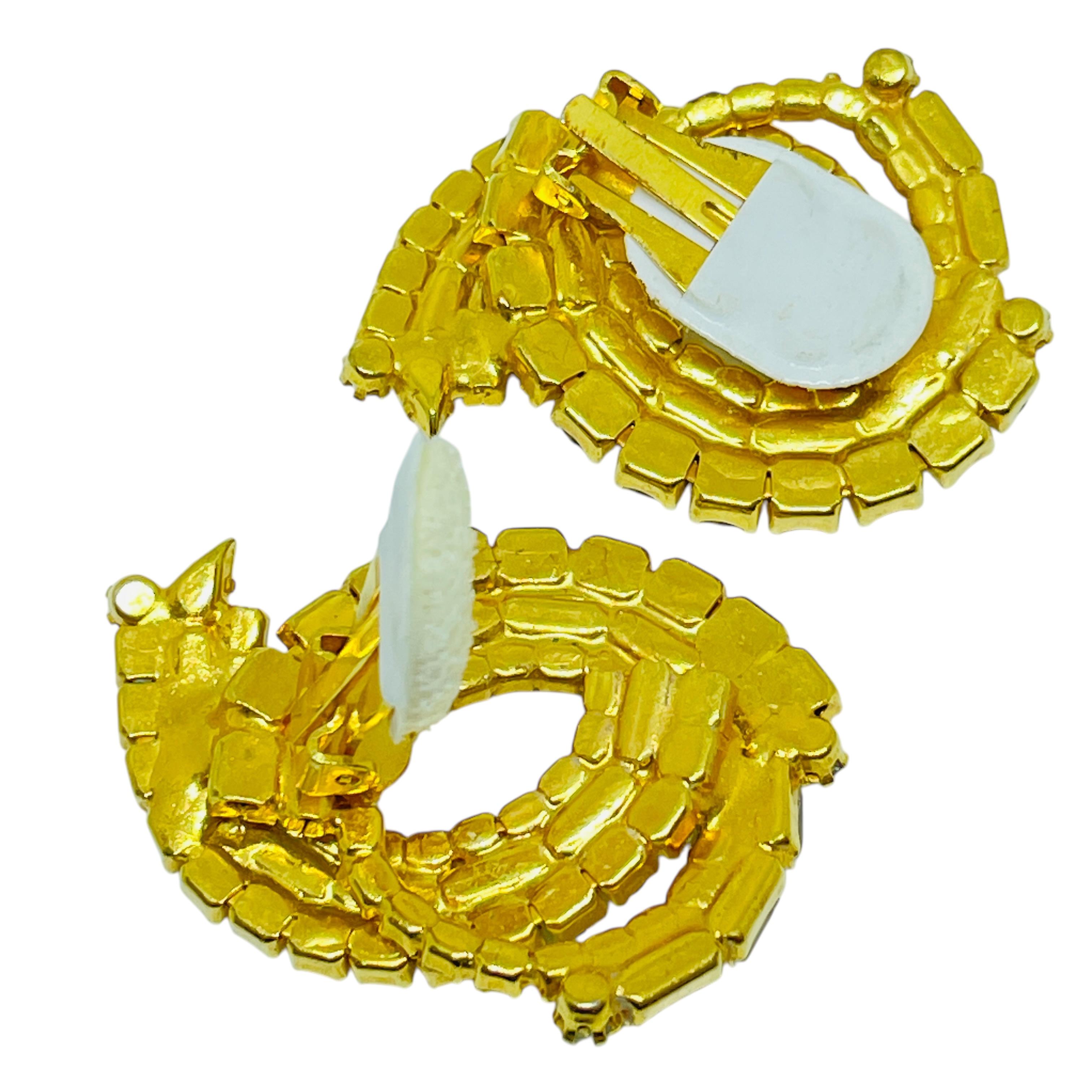 Pendientes de clip de diseño con diamantes de imitación en tono dorado vintage en Bueno estado para la venta en Palos Hills, IL