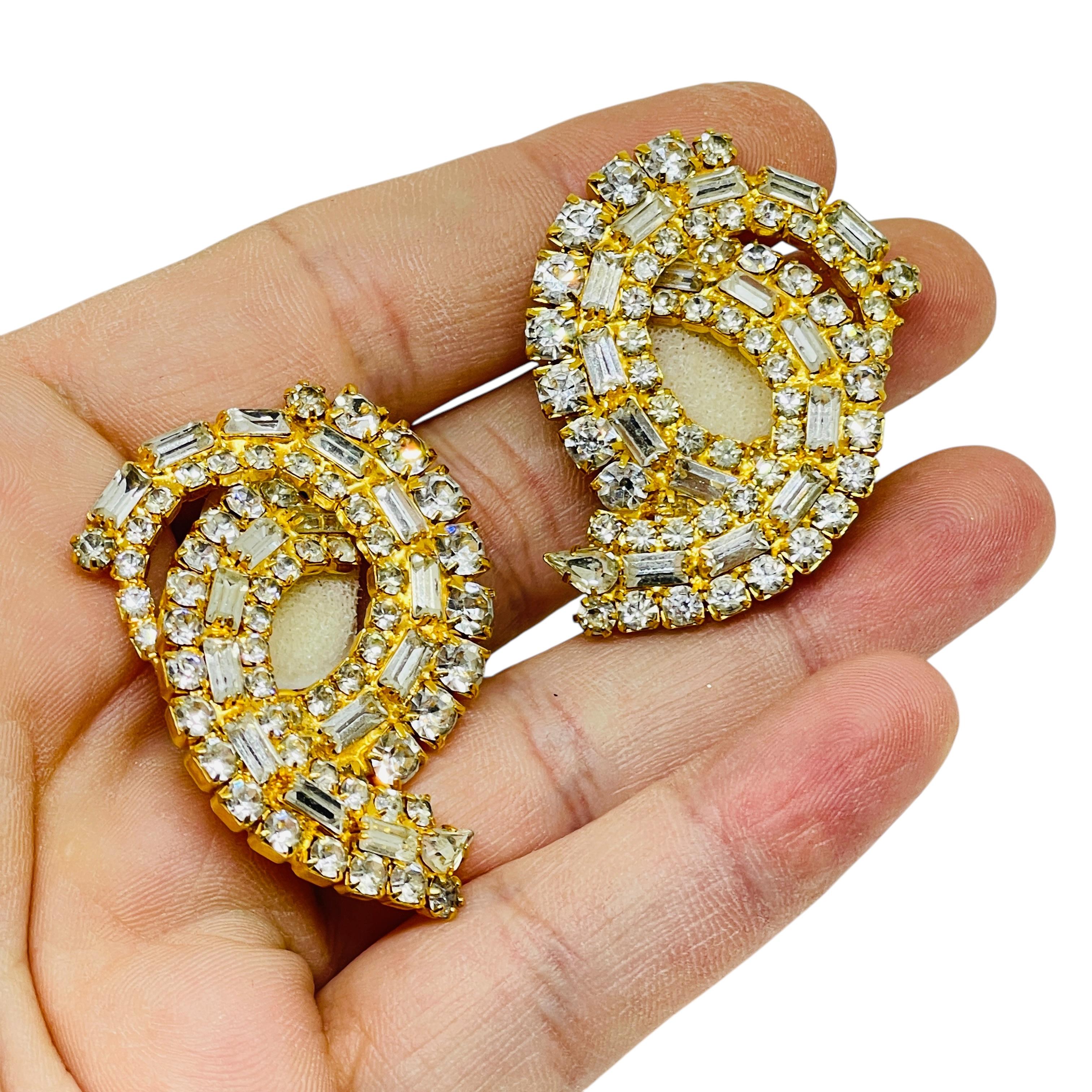 De las mujeres Pendientes de clip de diseño con diamantes de imitación en tono dorado vintage en venta