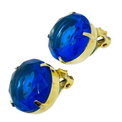 Vintage gold tone purple blue watermelon glass designer clip on earrings