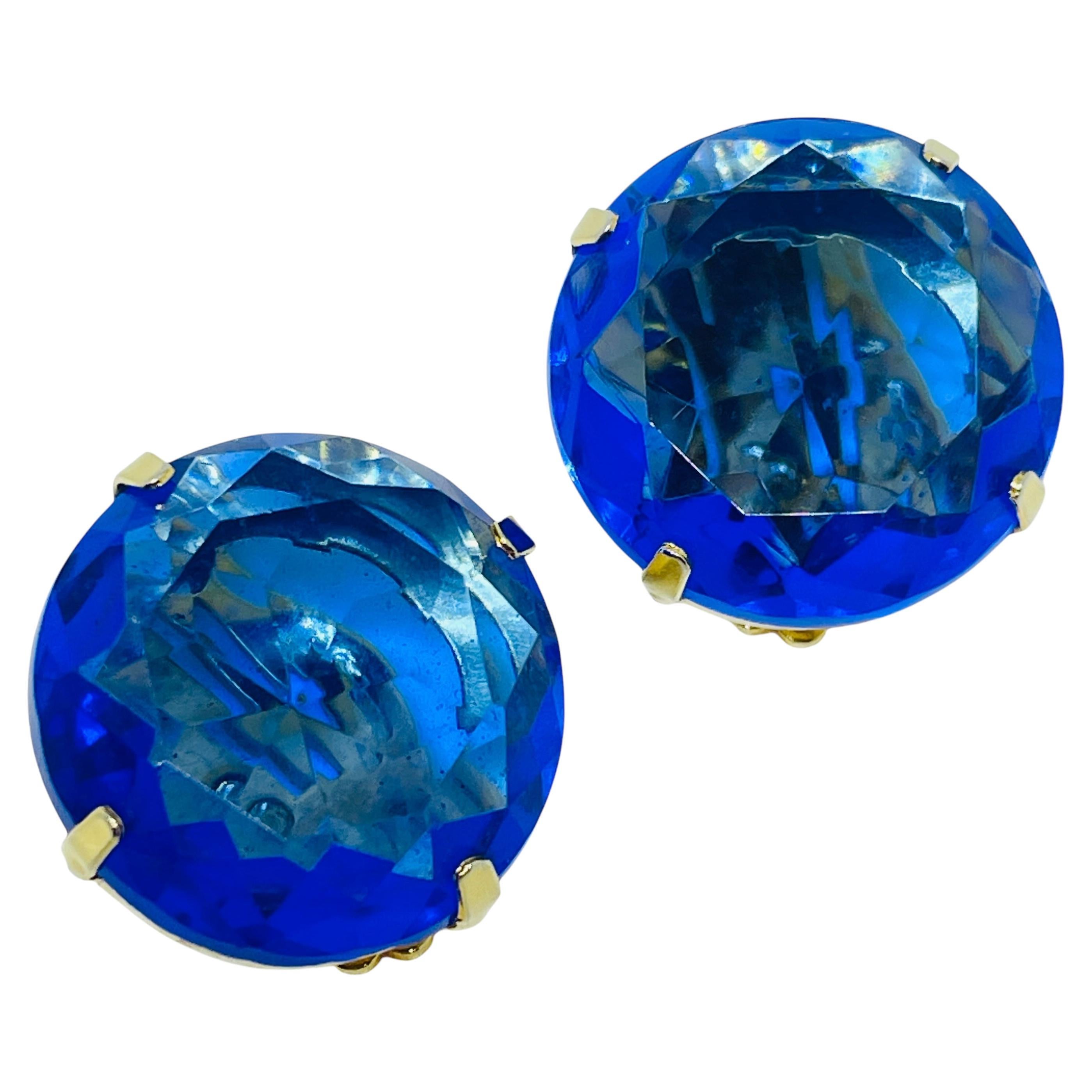 Boucles d'oreilles à clip vintage en verre melon d'eau bleu violet et ton or
