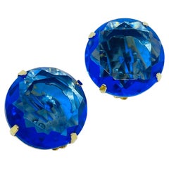 Boucles d'oreilles à clip vintage en verre melon d'eau bleu violet et ton or