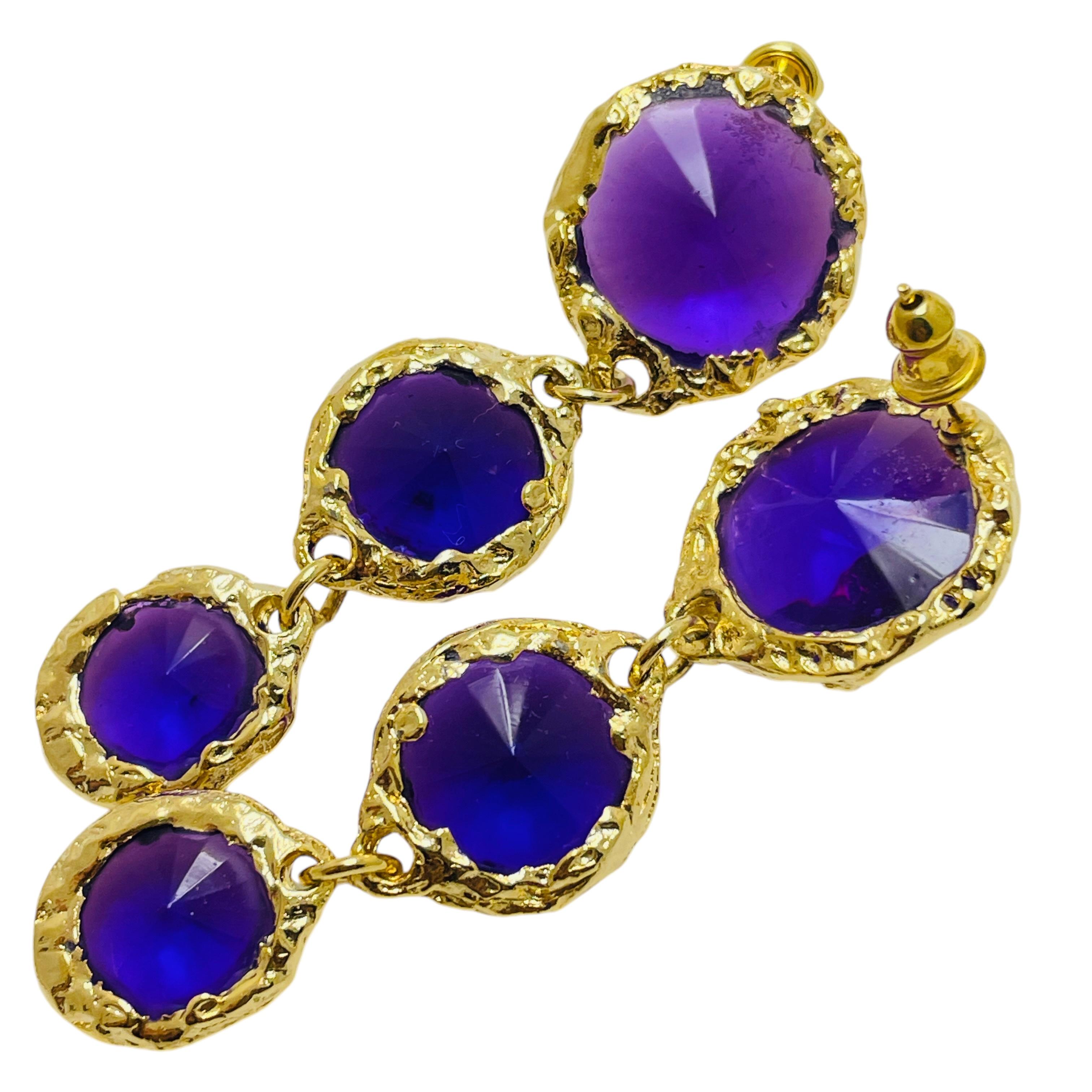 Orecchini pendenti in vetro d'epoca in tonalità oro viola di design con piercing In condizioni buone in vendita a Palos Hills, IL