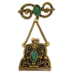 Vintage gold tone purse charm brooch 