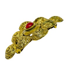 Vintage gold tone red cab etruscan hair barette